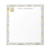 黄地中海の色の青いタイルパターン ノートパッド (正面)