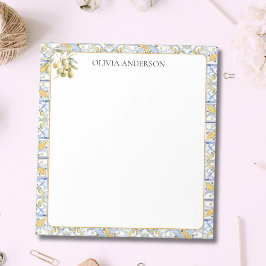 黄地中海の色の青いタイルパターン ノートパッド