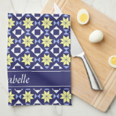 黄地中海の色フローラタイルのパターン名 キッチンタオル (四つ折り)
