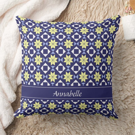 黄地中海の色フローラタイルのパターン名 クッション (ブランケット)