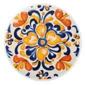 黄地中海の色ブルーフローラシチリアンフラワー セラミックノブ (正面)