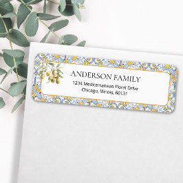 黄地中海の青タイル差出人住所 ラベル