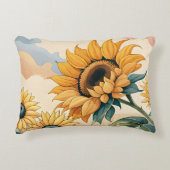 黄夏ひまわり絵画の花 アクセントクッション (正面)