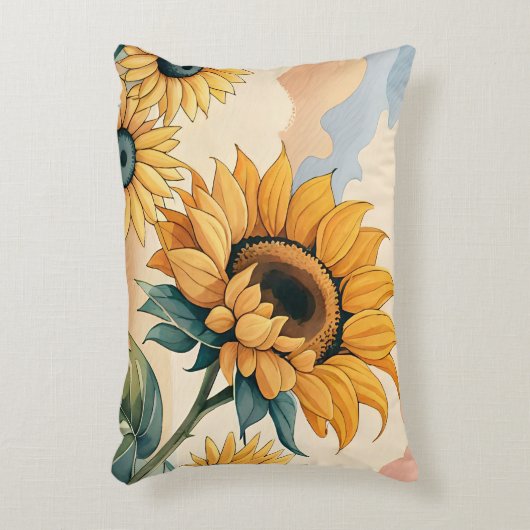 黄夏ひまわり絵画の花 アクセントクッション (正面(垂直))