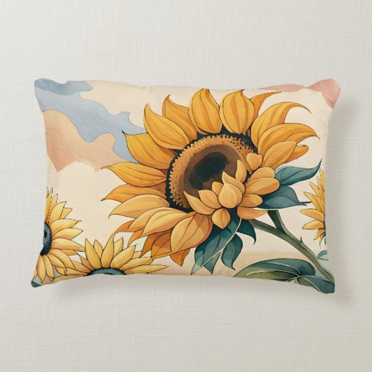 黄夏ひまわり絵画の花 アクセントクッション (裏面)