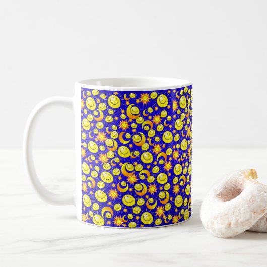 黄太陽月星、青マグカップ コーヒーマグカップ (ドーナツ)