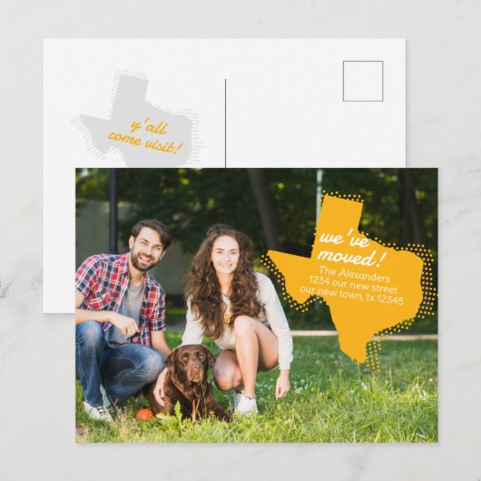 黄引っ越しました-点々のあるテキサス州移動 ポストカード (正面/裏面)