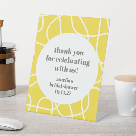 黄抽象芸術線カスタムブライダルシャワー感謝してい 台座サイン (インサイチュ)