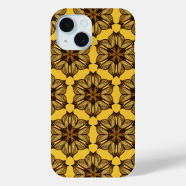 黄抽象芸術花柄 iPhone 15ケース