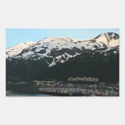 黄昏のウィッティア アラスカの風景写真 長方形シール (正面)