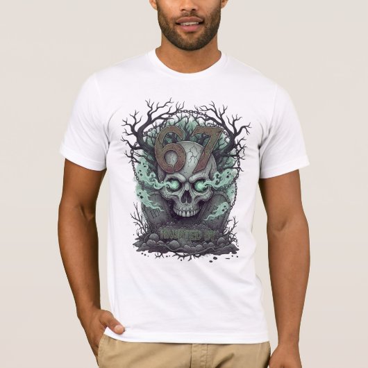 黄昏の墓地に佇む骸骨67 Tシャツ (正面)
