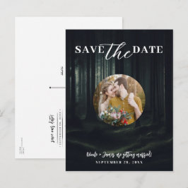 黄昏の気配漂うダークムーディな森の木々たち - Save the Date 案内ポストカード
