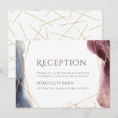 黄昏の水彩幾何学モダンウェディングレセプション 招待状 (正面/裏面)