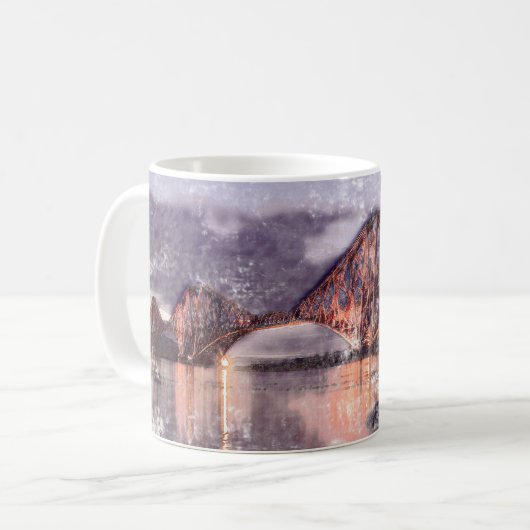 黄昏時のフォース橋の水彩画 コーヒーマグカップ (正面左)