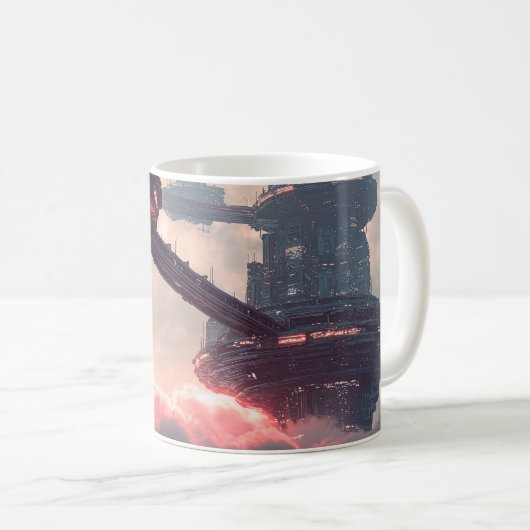 黄昏時の雲の上の未来都市 コーヒーマグカップ (正面右)
