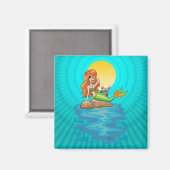 黄月の下の友人と岩の上の人魚 マグネット (正面/裏面)