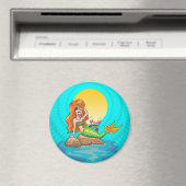 黄月の下の友人と岩の上の人魚 マグネット (インサイチュ (食洗機))