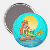 黄月の下の友人と岩の上の人魚 マグネット (正面/裏面)