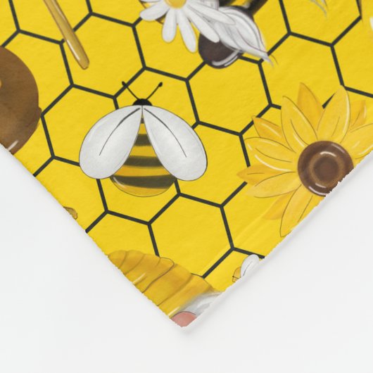 黄格言ミツバチとハチミツパーソナライズされたかわいい フリースブランケット (角)