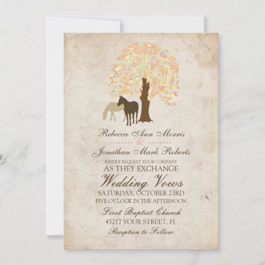 『黄桃とミント秋結婚馬』 招待状 (正面)