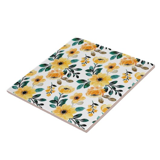 黄橙色のフローラデイジー模様の花 タイル (側面)