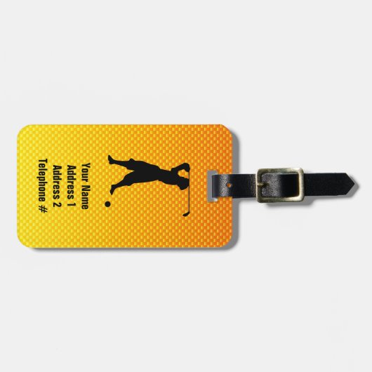 黄橙色のヴィンテージのゴルファー ラゲッジタグ (正面横)