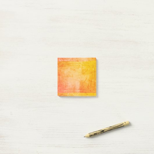 黄橙色の水彩画のペンキのスクリーン印刷の芸術家 ポストイット (デスク上)