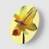黄水仙水彩画の春フラワー ラウンド壁時計 (傾斜)