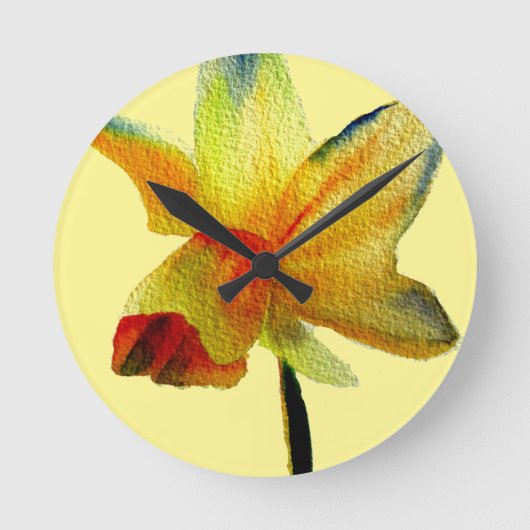 黄水仙水彩画の春フラワー ラウンド壁時計 (正面)