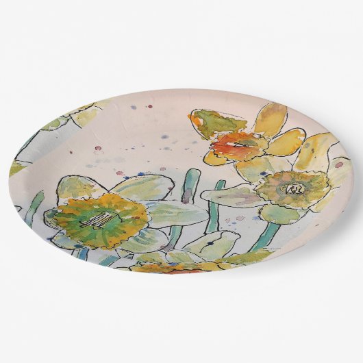 黄水仙花模様紙パーティープレート ペーパープレート (アングル)