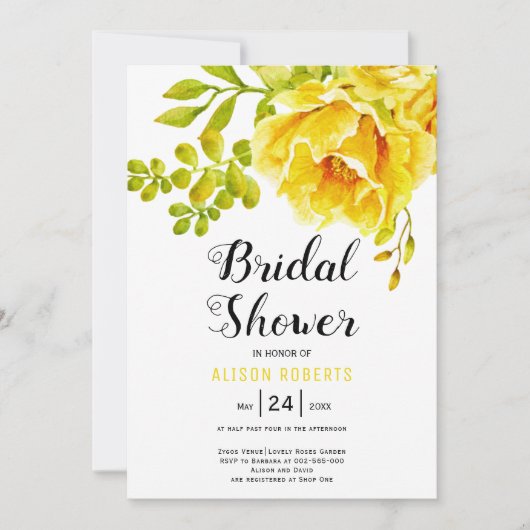 黄水色の花結婚のブライダルシャワー 招待状 (正面)