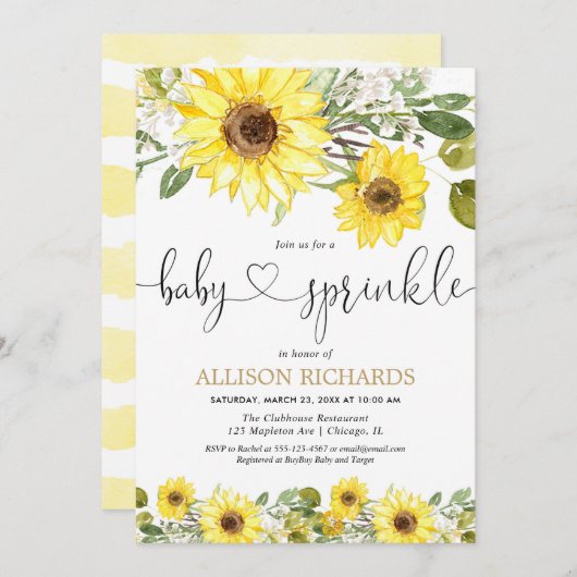 黄水色ひまわりベビー散布 招待状 (正面/裏面)