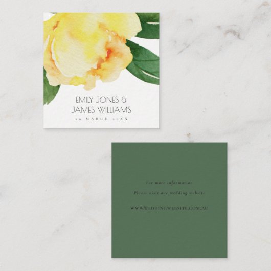 黄水色フローラ結婚パーソナライズされたズ スクエア名刺 (正面/裏面)