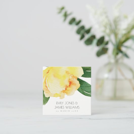黄水色フローラ結婚パーソナライズされたズ スクエア名刺 (スタンド正面)