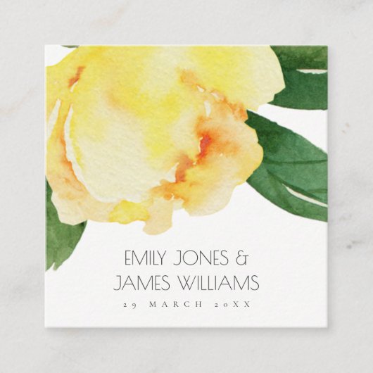 黄水色フローラ結婚パーソナライズされたズ スクエア名刺 (正面)