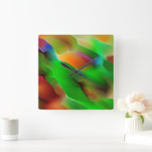 黄泉と色のレリーフ、 浮き彫り、緑が優勢 スクエア壁時計 (ホーム)