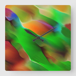 黄泉と色のレリーフ、 浮き彫り、緑が優勢 スクエア壁時計