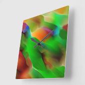 黄泉と色のレリーフ、 浮き彫り、緑が優勢 スクエア壁時計 (傾斜)