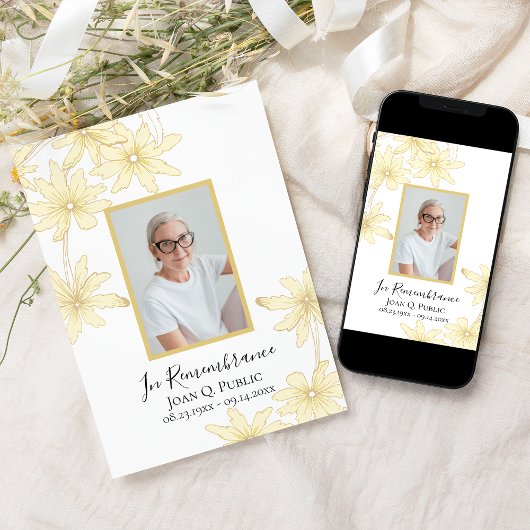 黄淡い色のデイジー花死記念日 招待状