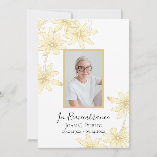 黄淡い色のデイジー花死記念日 招待状 (正面)