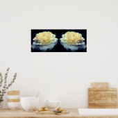 黄淡い色のローズイン開花鏡抽象芸術 ポスター (キッチン)