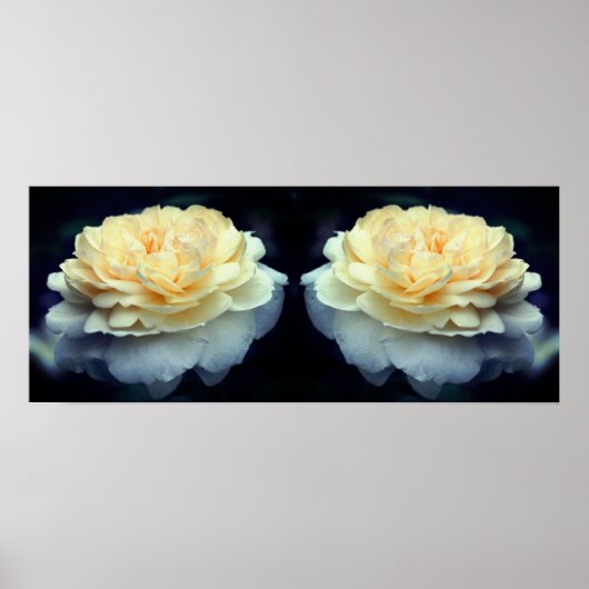 黄淡い色のローズイン開花鏡抽象芸術 ポスター (正面)