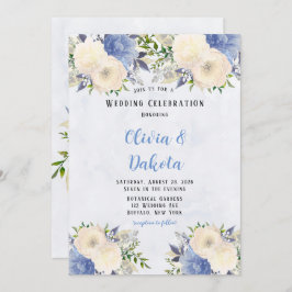 黄淡い色の塵の青い植物牡丹結婚の 招待状