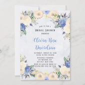 黄淡い色の塵性ブルーピーニーフローラブライダルシャワー 招待状 (正面)
