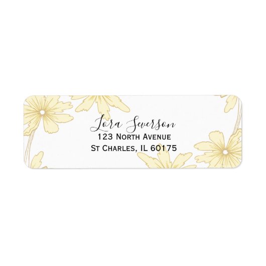 黄淡い色の白デイジー差出人住所ラベル ラベル (正面)