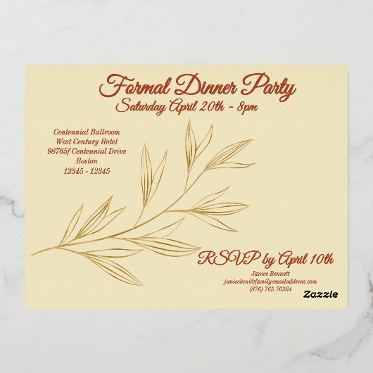 黄淡い色の色およびグラフィック金ゴールドリーフ誕生日 箔招待状ポストカード (裏面)