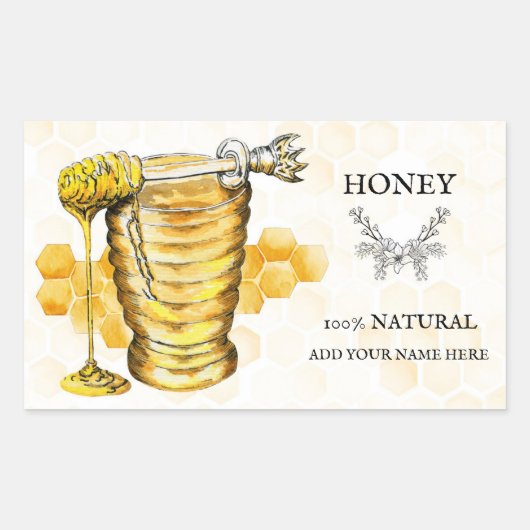 黄淡い色の色とベージュのハニーラベル 長方形シール (正面)