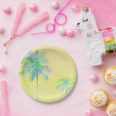 黄淡い色の色の数々のヤシの木の紙プレート ペーパープレート (パーティー)