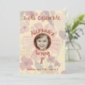 黄淡い色の色インディアン赤フローラ水カラー誕生日 招待状 (スタンド正面)