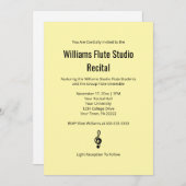 黄淡い色の色シンプルクレフ、 音符記号フルート音楽発表会 招待状 (正面/裏面)